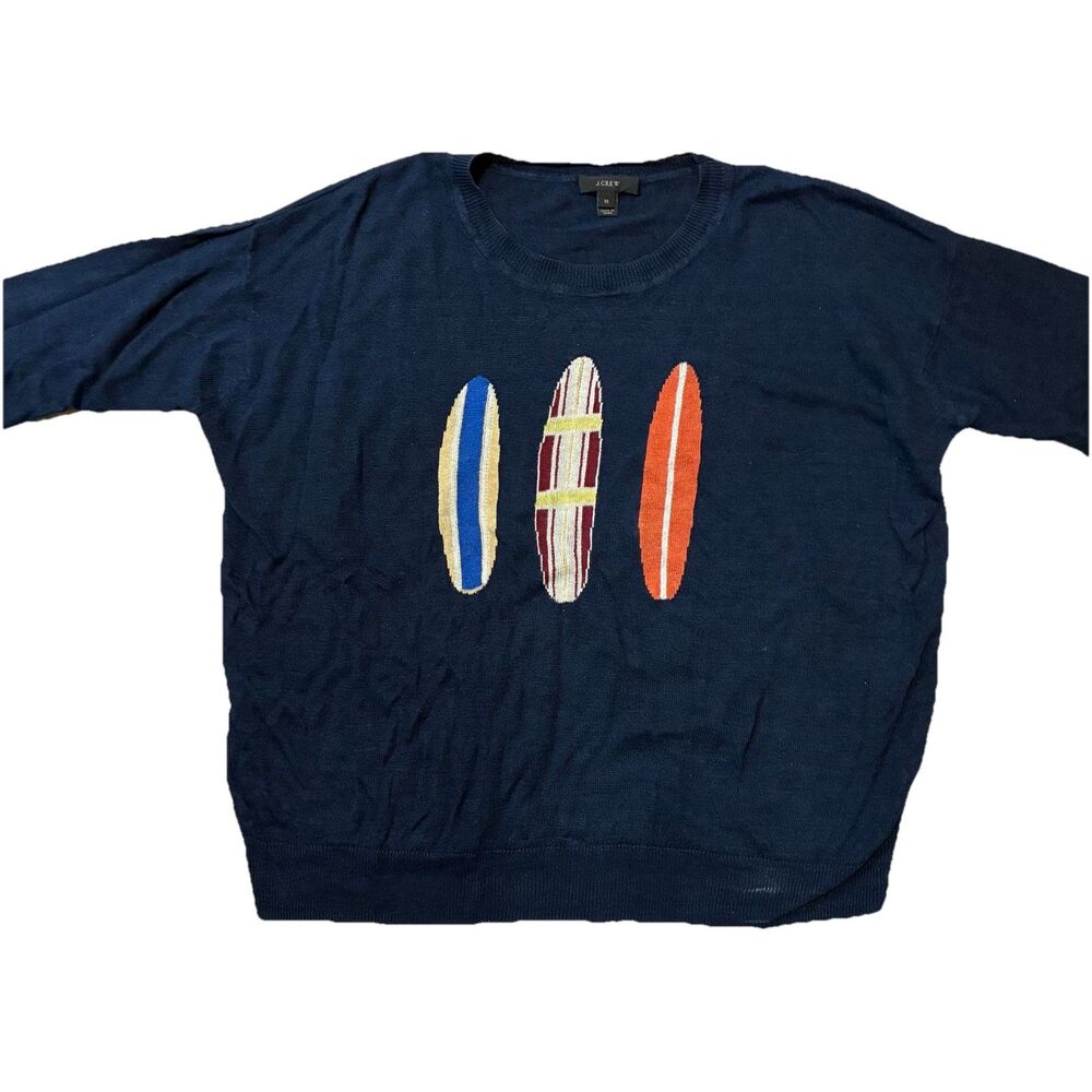 J. Crew Linen Surfboard Sweater Beach Coastal Nautical M Pullover Navy Blue
